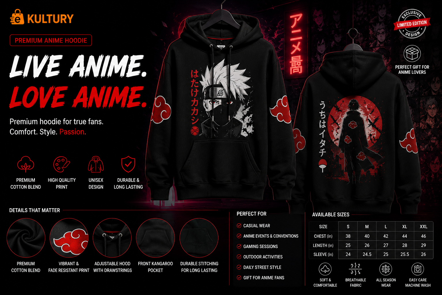 Anime Printed Premium Hoodie for Men & Women